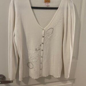 💥NWOT Ruby Rd. cardigan  BEAUTIFL  SIZE XL  embroidery detail and pearl buttons